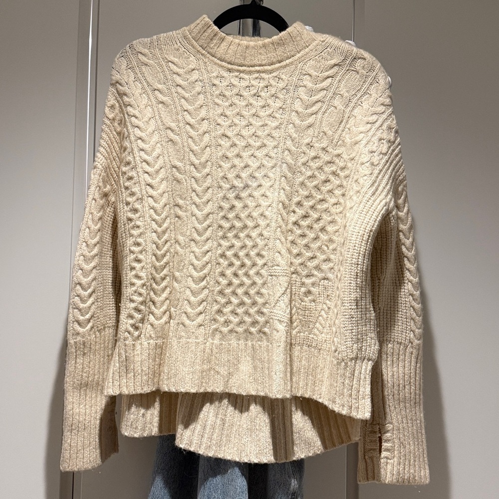 Zadig & Voltaire Malta Button Shoulder Cable Knit Cashmere Sweater (Ecru, Medium - Picture 9 of 10